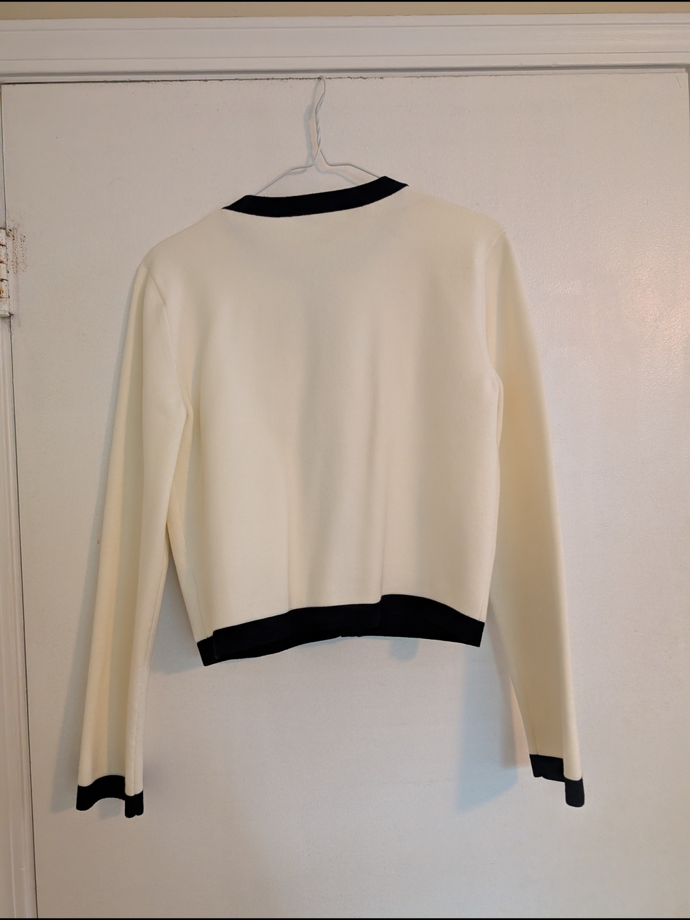 Aritzia Babaton Cream Cardigan with Black Trim and Gold Button Accent - Picture 11 of 14